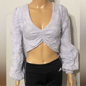 Forever 21 Purple Faux Fur Ruched Crop Blouse Sweater